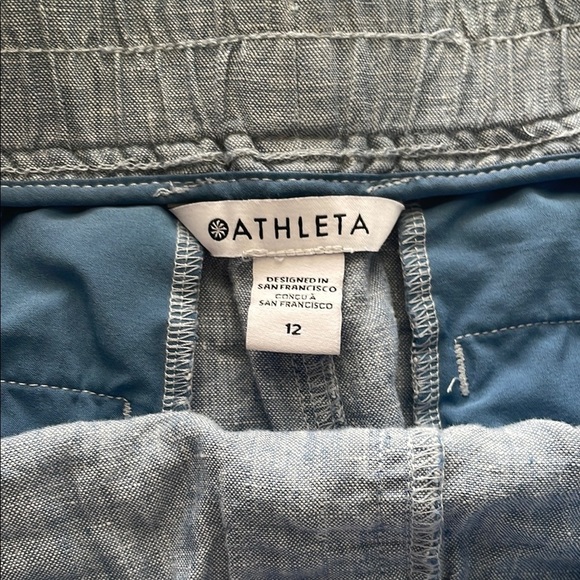 Athleta Cabo 100% Linen Shorts Blue Chambray size 12 - Picture 2 of 10